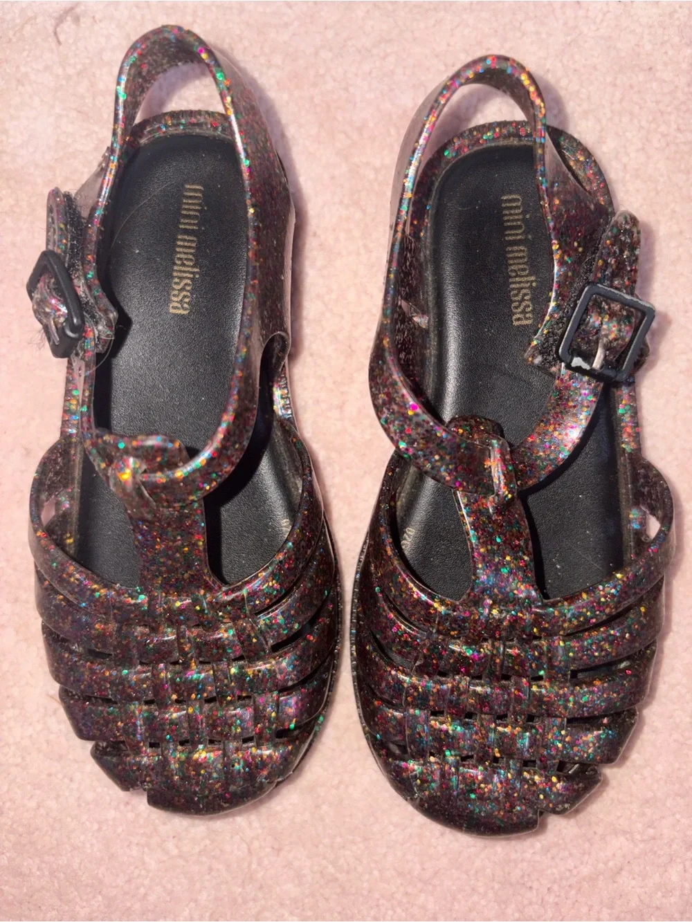 Mini Melissa Glitter Jelly Sandals - Black Multi Glitter